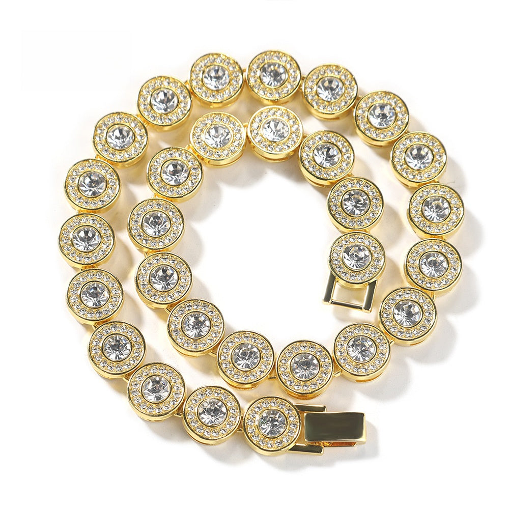 Men’s Iced Round CZ Chain Necklace & Bracelet Set, Gold Plated or Silver Plated Statement Hip Hop Jewelry
