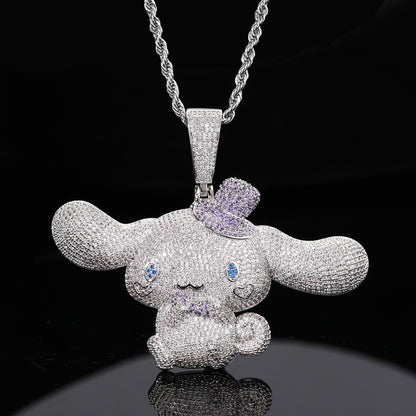 Iced Out Cartoon Dog Pendant Necklace for Men and Women - Silver Color Hip Hop Animal Charm Chain