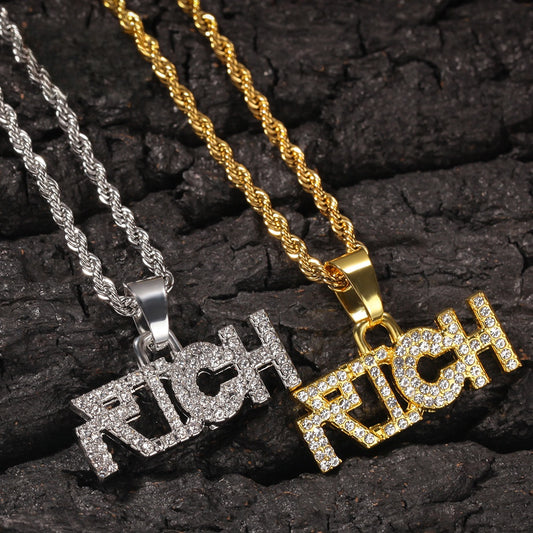 Iced Letter Pendant Necklace for Women and Men - Gold Plated Statement Chain Necklace with English Word Charm