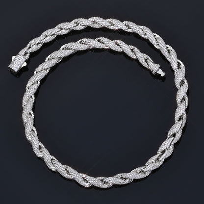 8-10 mm Pave CZ Rope Chain Hip Hop Necklace with Copper Base - CHA177