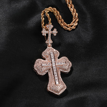 Cubic Zirconia Cross Pendant Necklace with Twisted Chain for Women and Couples