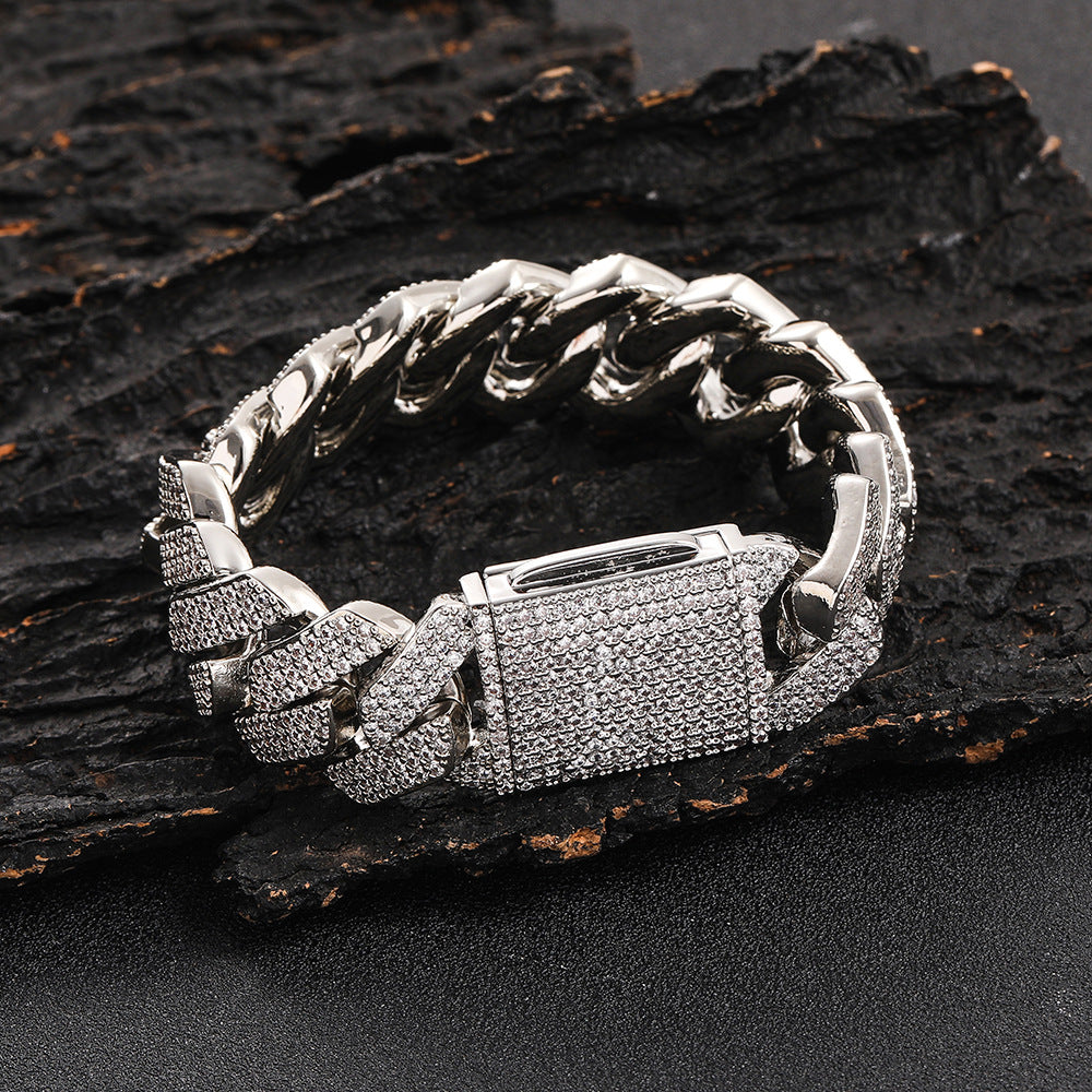 20 mm Diamond-Shaped Iced Cuban Copper Bracelet with Cubic Zirconia - CHA198 product image