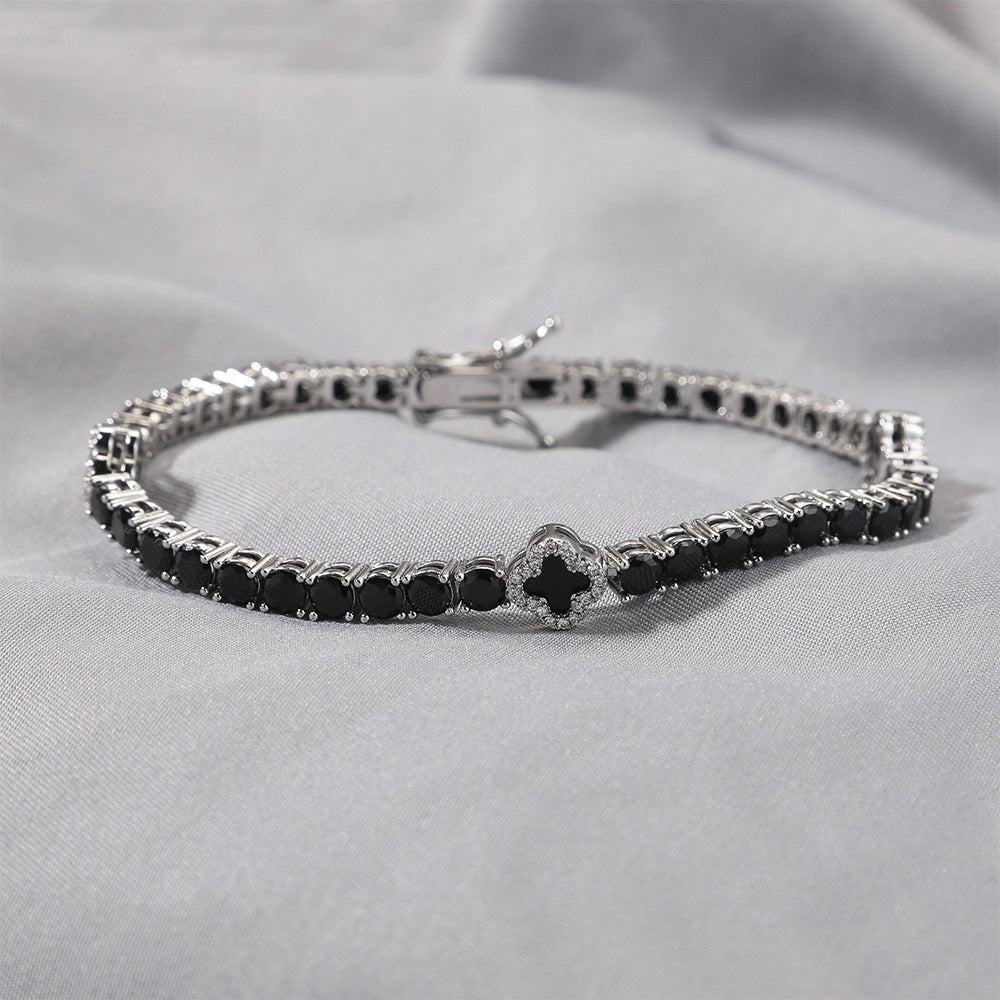 Unisex Silver Black Cubic Zirconia Chain Bracelet - Trendy Statement Tennis Bracelet in 7 Inch & 8 Inch