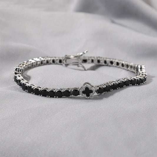Unisex Silver Black Cubic Zirconia Chain Bracelet - Trendy Statement Tennis Bracelet in 7 Inch & 8 Inch