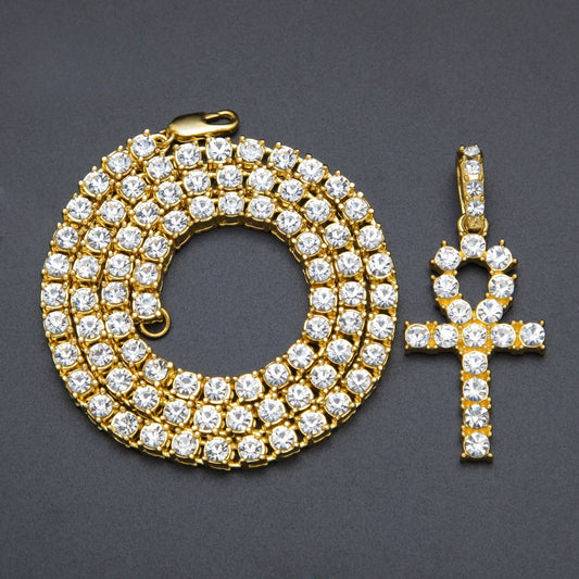 Iced Out Cross Pendant Necklace for Women & Men – Cubic Zirconia Hip Hop Chain in Gold, Silver & Black
