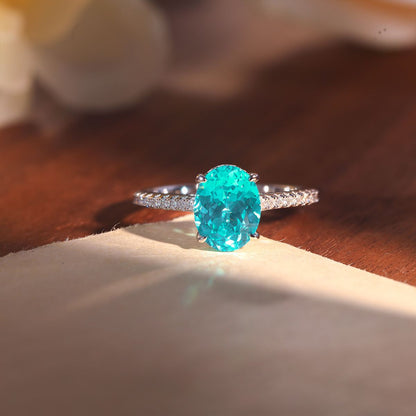Oval Blue Green Ring, 18k Gold Plated Promise Ring, 925 Silver Band, Viral Gift Ring