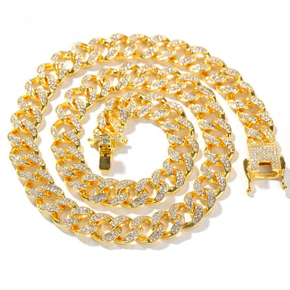 Iced Out Cuban Link Chain Necklace for Women & Men - Gold and Silver Plated Statement Pendant Chain