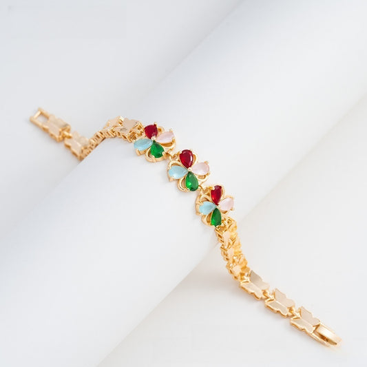 Elegant Camellia Flower Gold Plated Bracelet for Women & Men – Colorful Crystal Chain Bangle Jewelry 2026