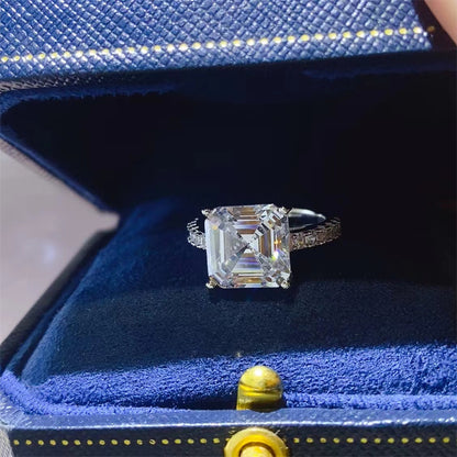 Asscher Cut Moissanite Ring for Women – Emerald-Style Solitaire Engagement Ring, 1 Carat 2 Carat 3 Carat 5 Carat, Sizes 9-20
