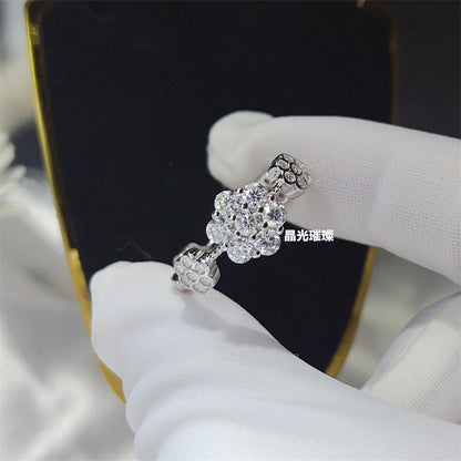 Moissanite Cluster Ring for Women, U-Shaped Pavé Stackable Band