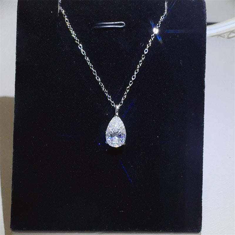 Teardrop Moissanite Pendant Necklace for Women, White Tone Clavicle Chain, 3 Carat Pear Drop Necklace product image