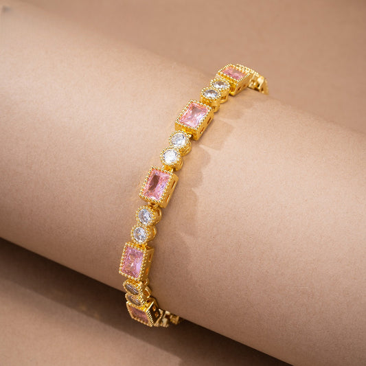 Round & Rectangular Gem Minimalist Bracelet for Women