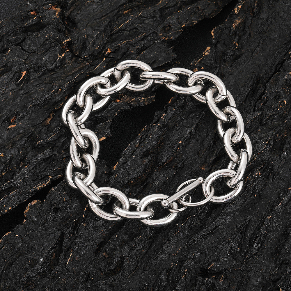 12 mm Polished Oval Link Hip Hop Bracelet with Stainless steel Base - CHA129 product image