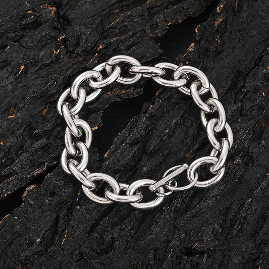 12 mm Polished Oval Link Hip Hop Bracelet with Stainless steel Base - CHA129 product image