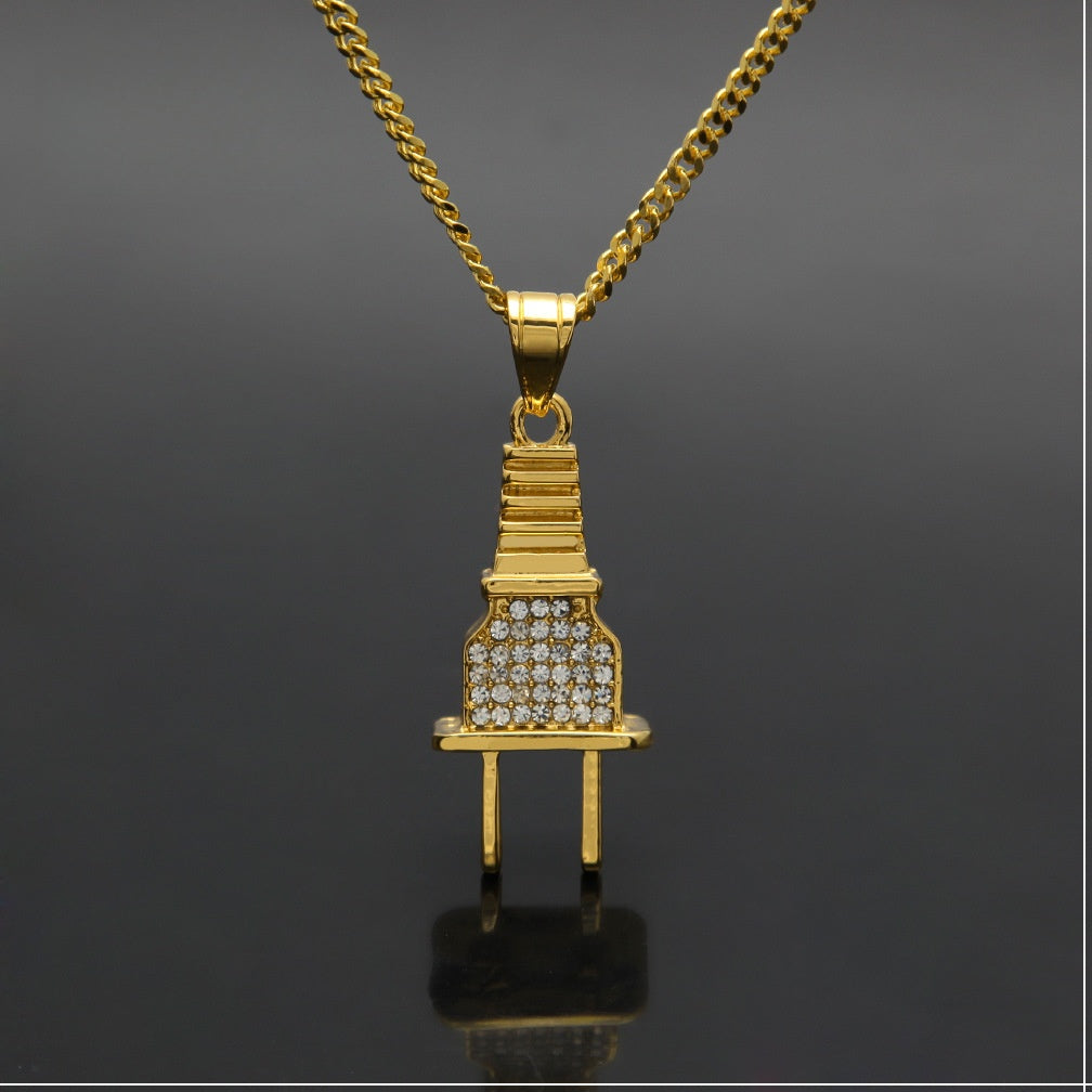 Iced Plug Pendant Necklace with 3mm Cuban Chain for Women & Men product image