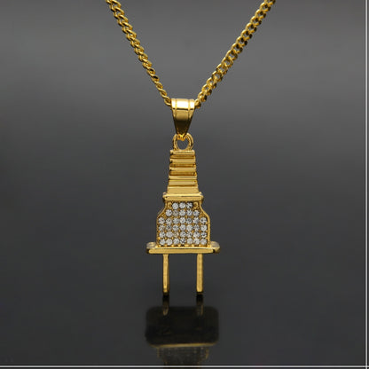 Iced Plug Pendant Necklace with 3mm Cuban Chain for Women & Men