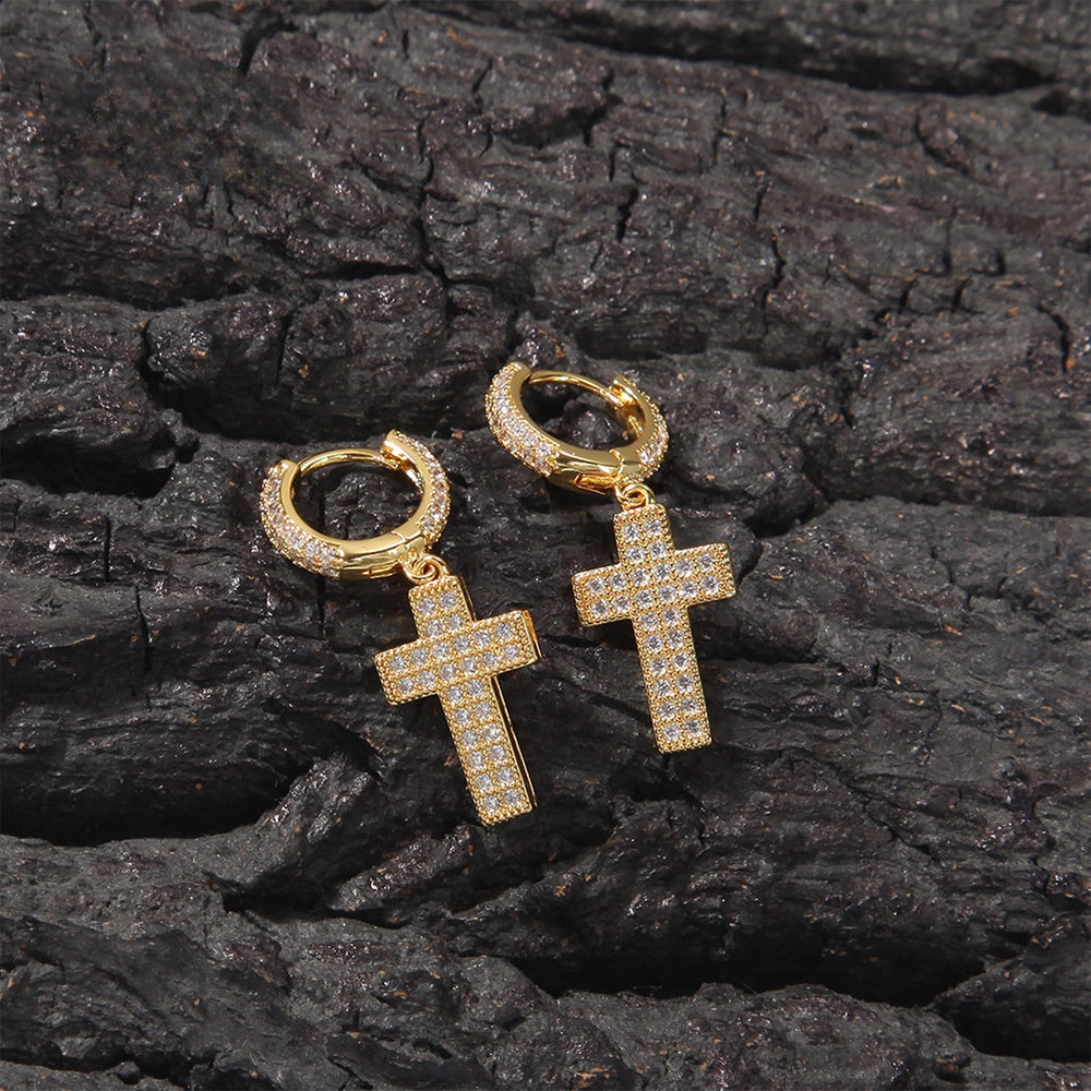 Unisex Cross Drop Hoop Earrings in Gold, Silver & Rose Gold Tone – Trendy Statement Copper Earrings product image