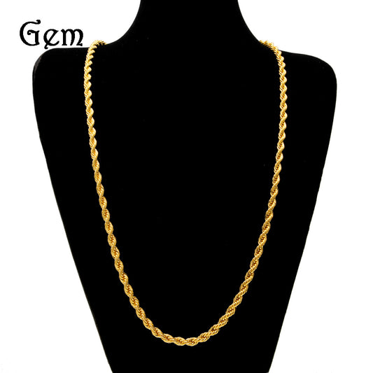 Men’s Hip Hop Rope Chain Necklace 6mm Statement Chain in Gold Tone or Steel Color, 30-36 Inch