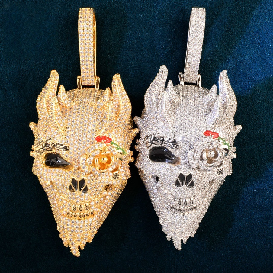 Iced Out Asymmetrical Skull Pendant Necklace