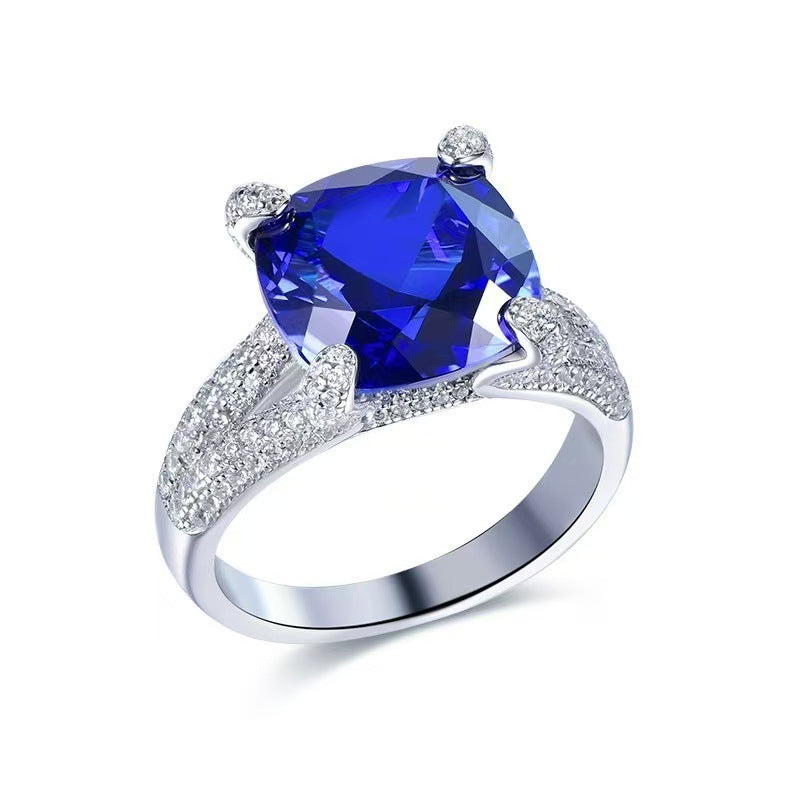Sterling Silver Blue Cushion Cut Statement Ring for Women product image