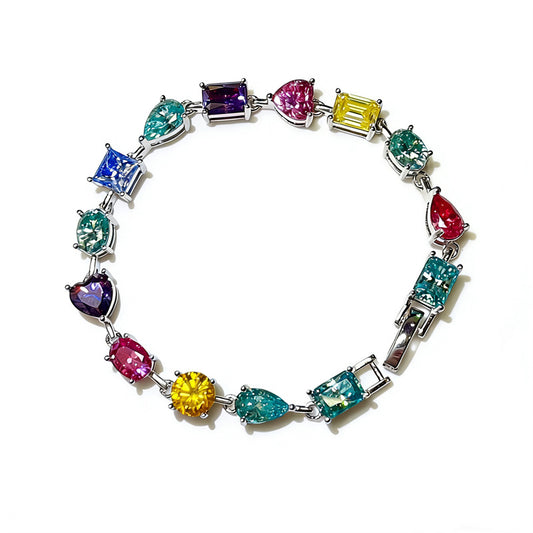 Colorful Irregular Stone Tennis Bracelet for Women, Full Link Bracelet in 16cm 17cm 18cm
