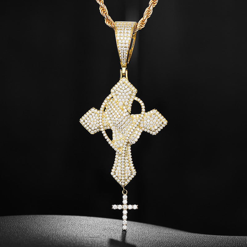 Iced Out Moissanite Cross Pendant Necklace in 925 Silver with Rope Chain product image