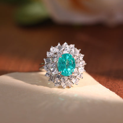 3 Carat Oval Green Blue Halo Ring, Vintage-Inspired Statement Ring for Women