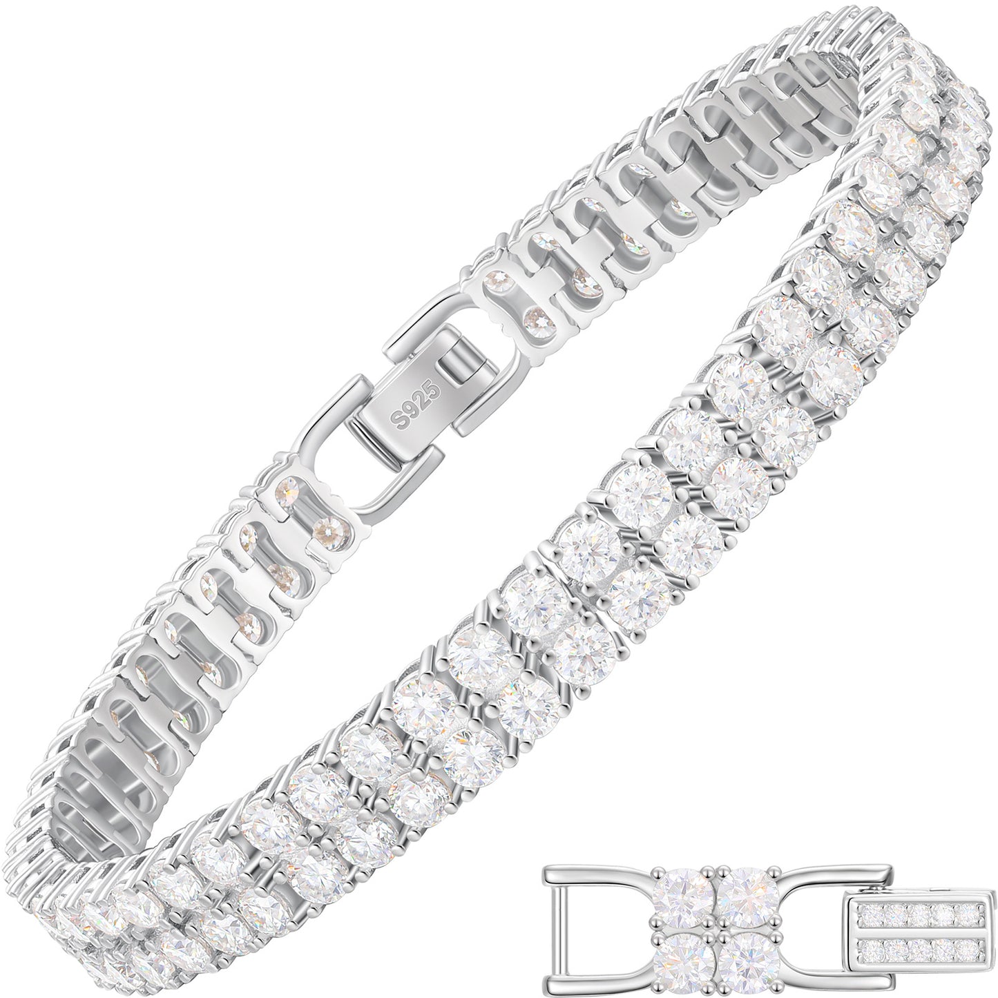 925 Silver Double Row Iced Out Tennis Bracelet for Women & Men product image