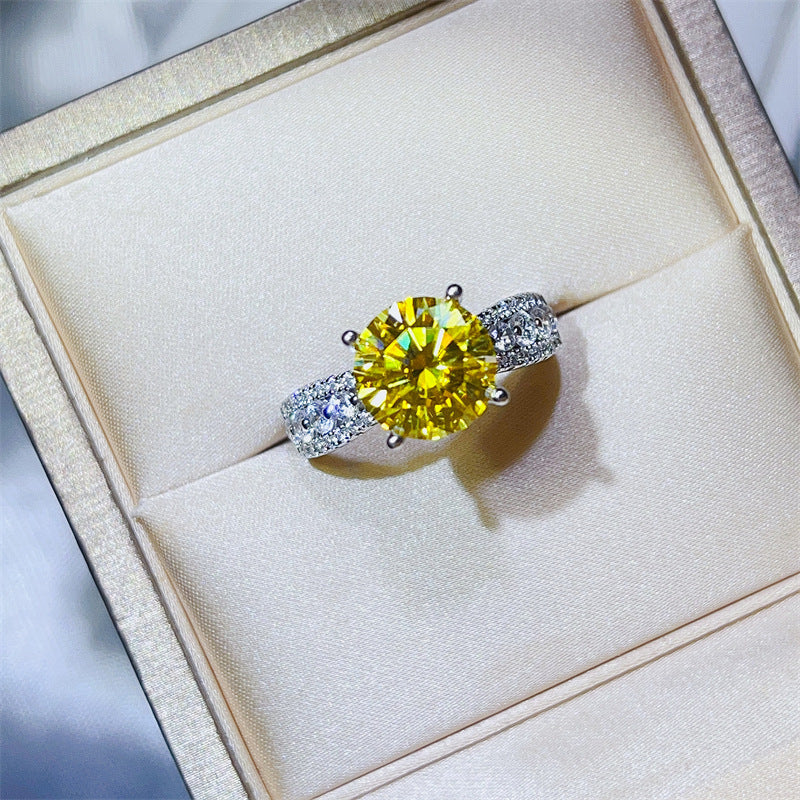 Yellow Moissanite Ring for Women, 2 Carat or 3 Carat Engagement Style Halo Ring product image
