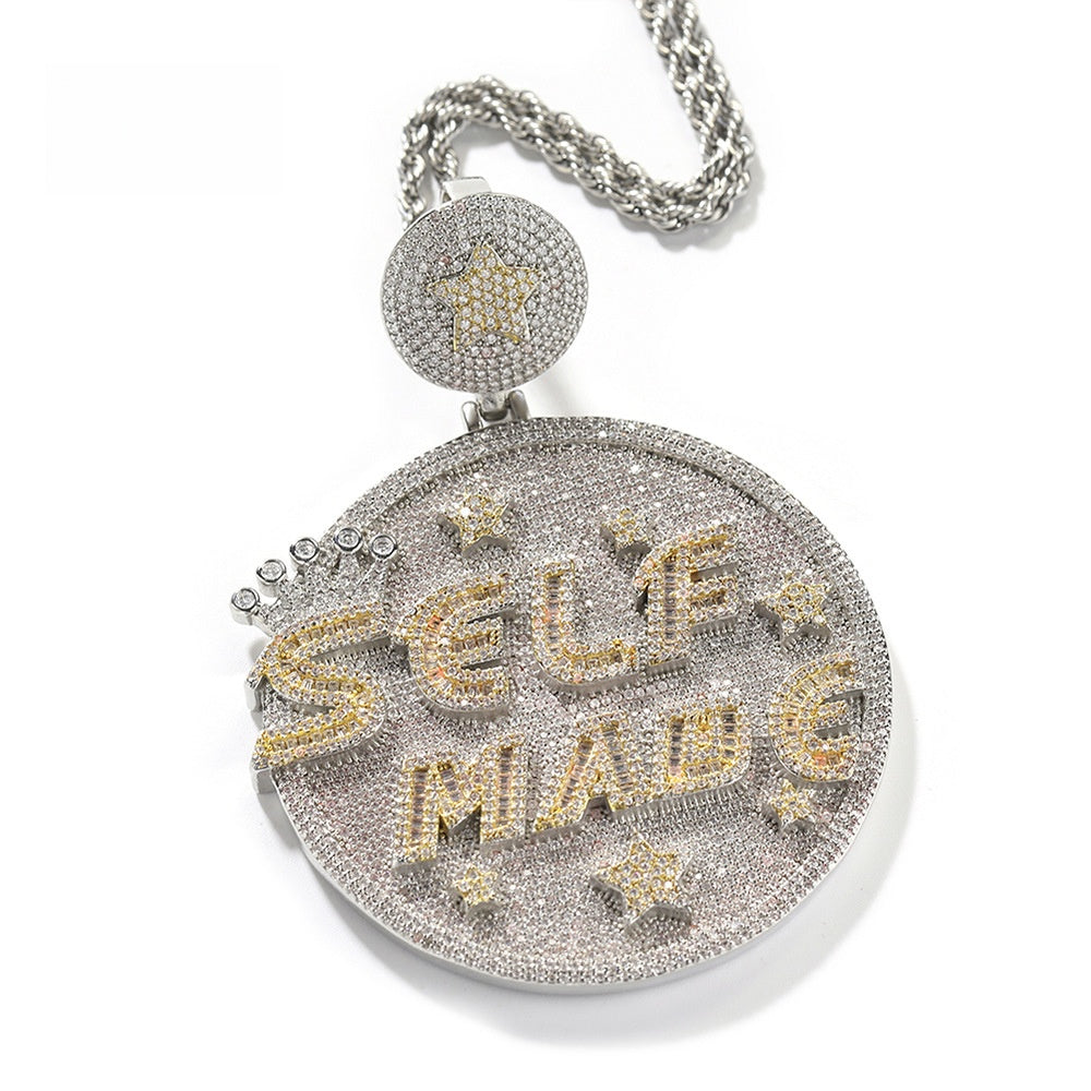 Iced Out Letter Pendant Necklace for Men - Round Statement Chain in Gold, Silver or Two-Tone