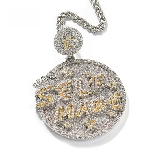 Iced Out Letter Pendant Necklace for Men - Round Statement Chain in Gold, Silver or Two-Tone