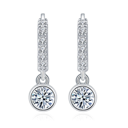Moissanite Round Drop Earrings, S925 Sterling Silver, 18k Gold-Plated Style, Sparkly Dangle Earrings for Women