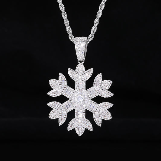 Iced Out Snowflake Pendant Necklace, Rope Chain, Zircon Hip Hop Jewelry product image