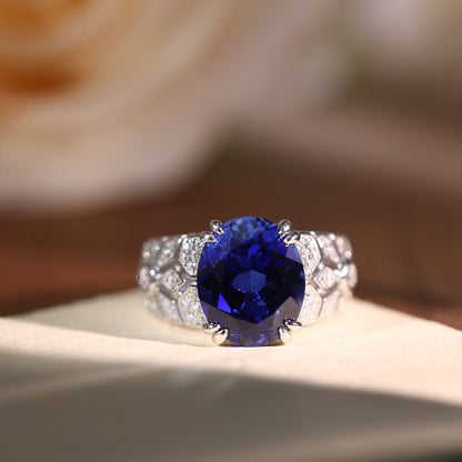 Blue Sapphire Ring for Women, Oval Cut Lab-Grown Royal Blue Ring