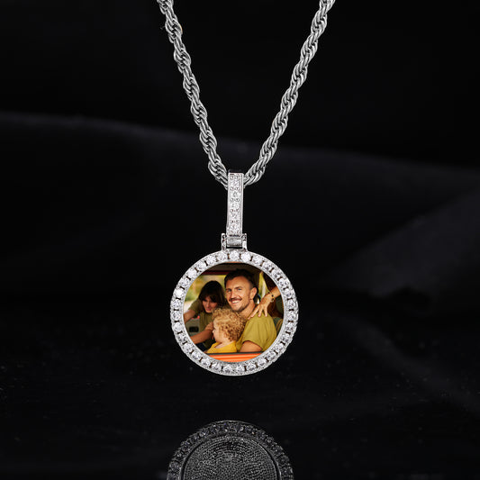 Custom Photo Round Pendant Necklace with Cuban Link Chain for Men and Women product image