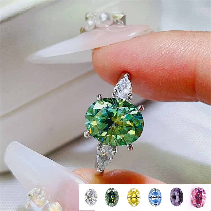 3 Carat Oval Moissanite Ring for Women with Pear Accent Stones product image