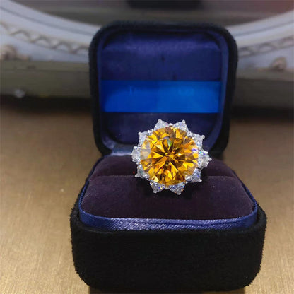 Yellow Moissanite Halo Ring for Women, Geometric U-Shape Statement Ring, Available in 3 Carat and 10 Carat, Sizes 9-19