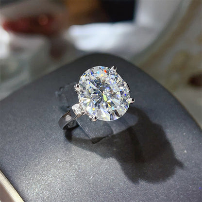 Oval Moissanite Ring for Women, 3 Carat Lace-Style Engagement Ring with Side Accent Stones