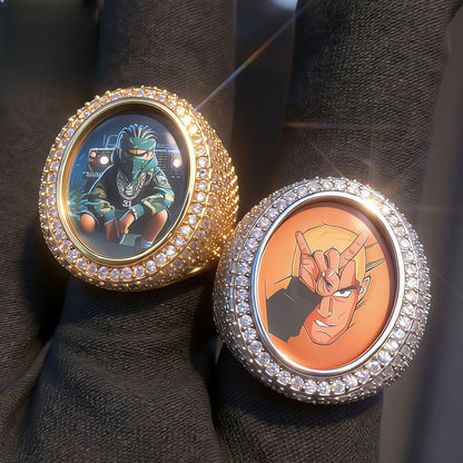 Iced Out Oval Portrait Ring for Men
