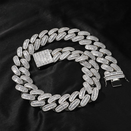 Iced Out Cuban Link Chain Necklace with Cubic Zirconia for Women & Men, Gold Plated or Silver Plated Statement Hip Hop Pendant Chain