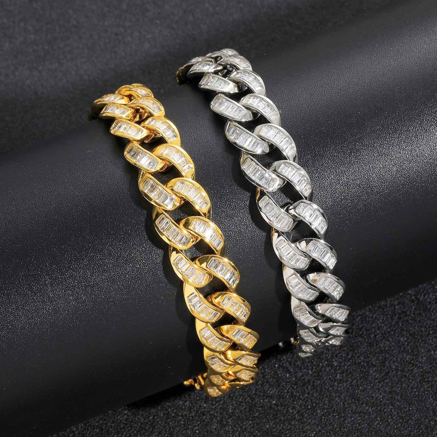 Hip Hop Light Luxury Square Cuban Link Cubic Zirconia Bracelet for Men