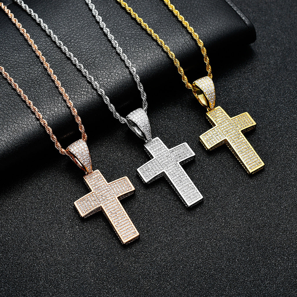 Light Luxury Cross Cubic Zirconia Pendant Necklace for Men and Women