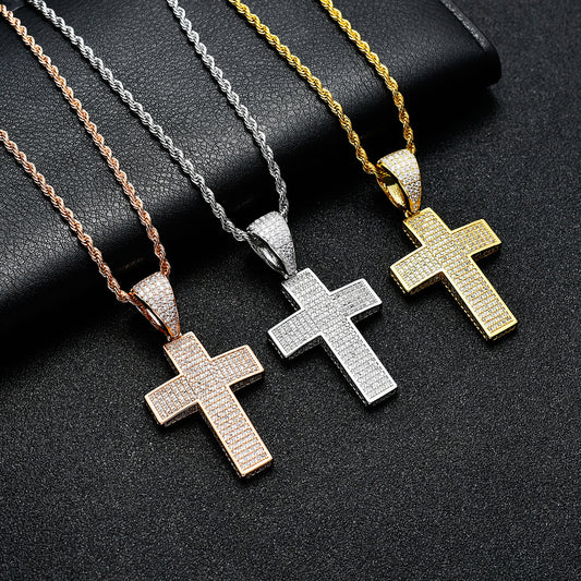 Light Luxury Cross Cubic Zirconia Pendant Necklace for Men and Women