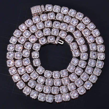 5 mm Square Halo CZ Tennis Hip Hop Necklace with Copper Base - CHA291