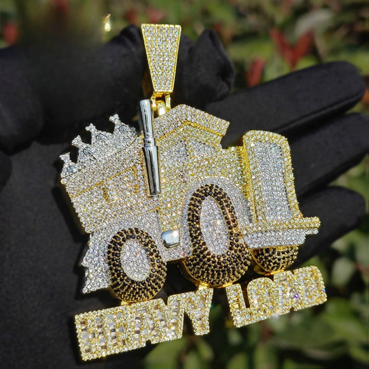 Iced Out Dump Truck Pendant Necklace for Men