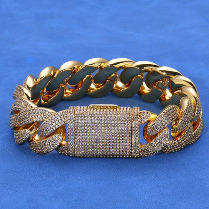 20 mm Wide Iced Cuban Hip Hop Bracelet with Cubic Zirconia on a Copper Base - CHA265