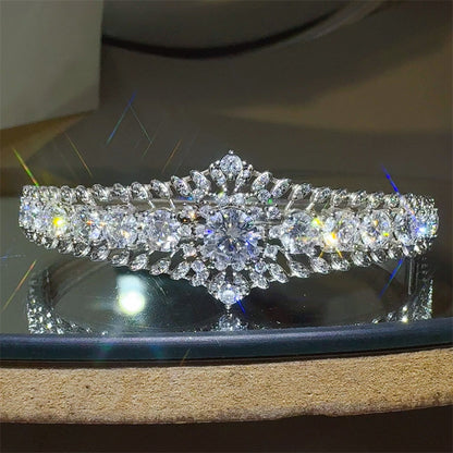 VVS1 Moissanite Tennis Bracelet for Women, 6 Carat White-Tone Floral Cluster Bangle