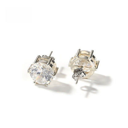 Cubic Zirconia Stud Earrings for Women - Trendy Hip Hop Round & Oval Copper Earrings in Gold or Silver Tone