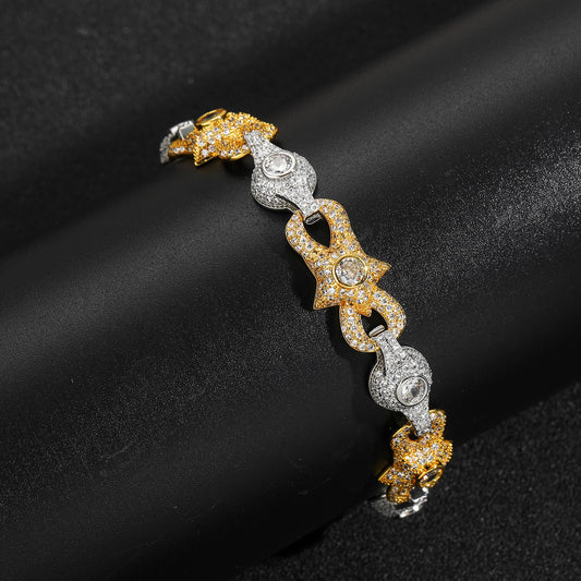 Hip Hop Vintage Bow Butterfly Round Cubic Zirconia Bracelet for Men and Women