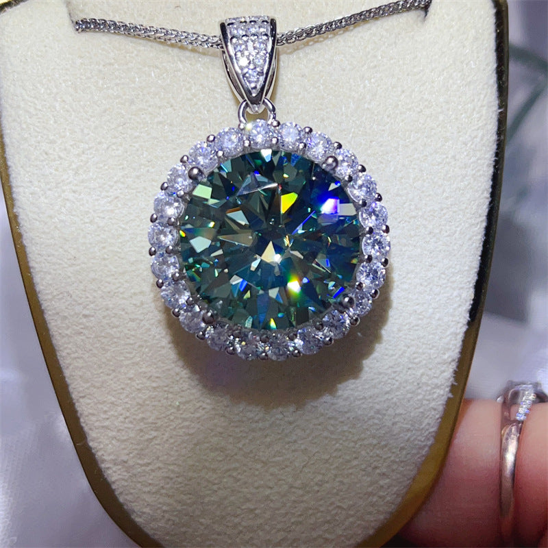 20 Carat Green Moissanite Halo Pendant Necklace for Women, Round Oversized Statement Necklace product image